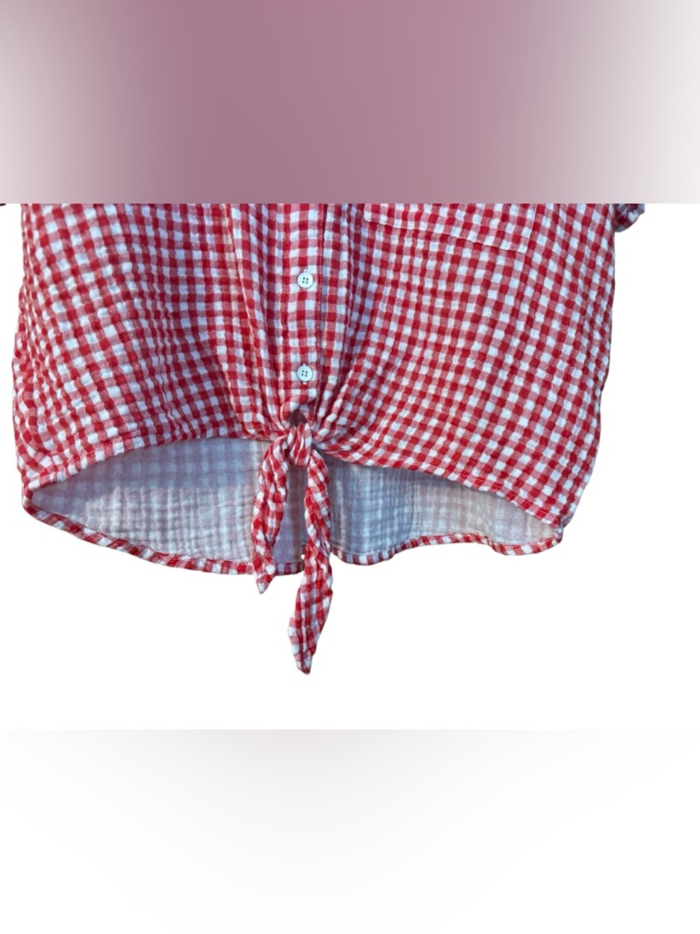 beachlunchlounge Cotton Cropped Tie Red and White Gingham Top Shirt Summer - Picture 4 of 10